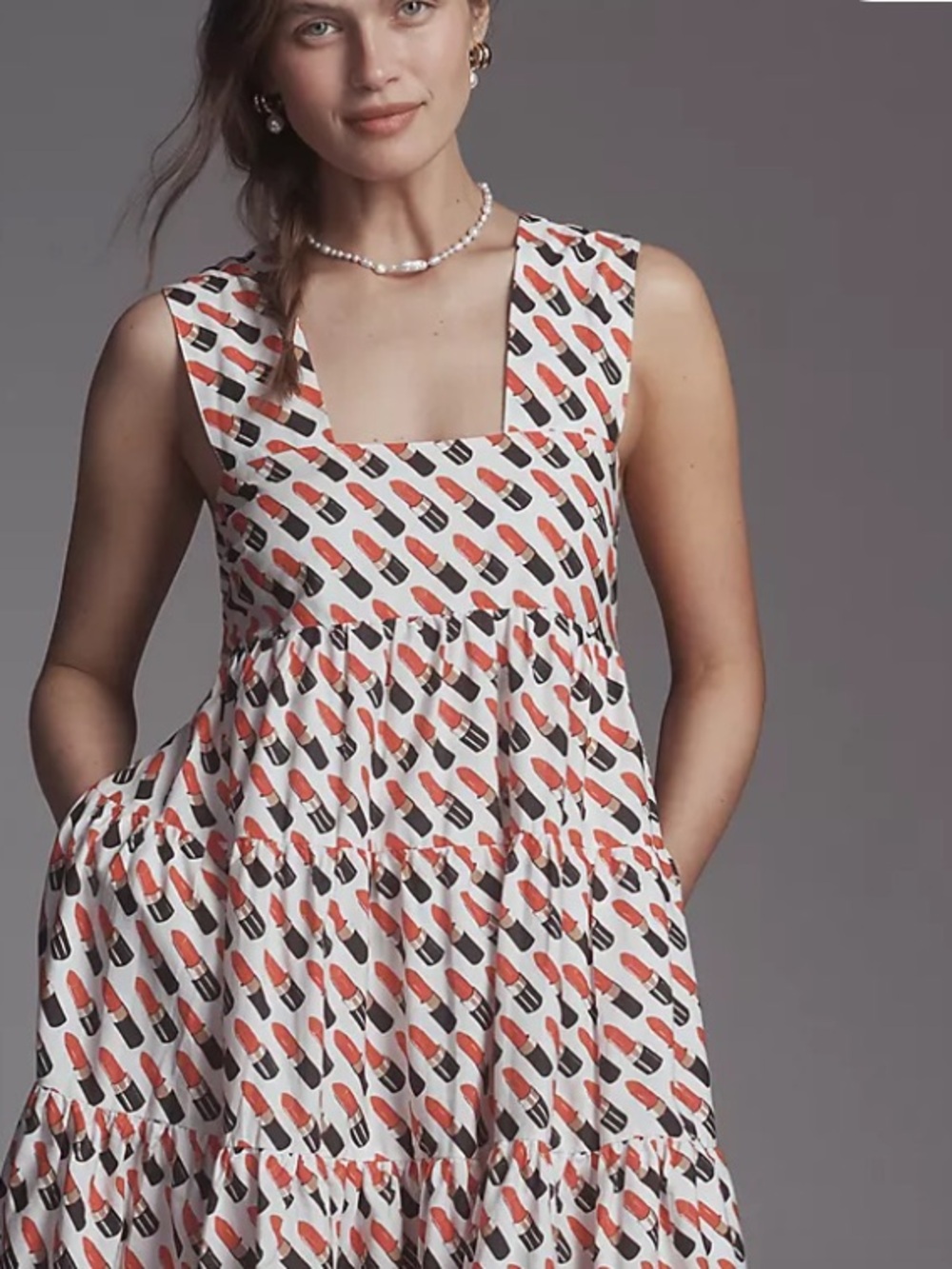 Anthropologie Helena Square-Neck Smocked Tiered Midi Dress - Picture 2 of 7